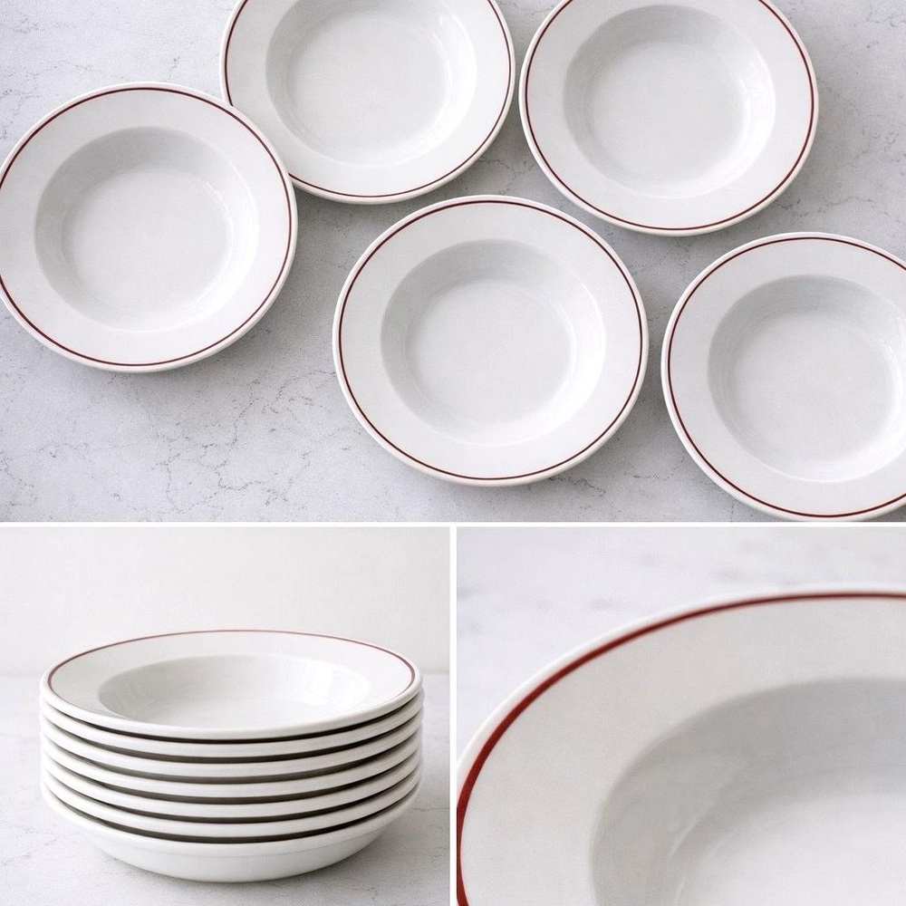 Set of 6 Vintage Porcelain Soup Bowls | Red Rim Bistro | Royal Rideau